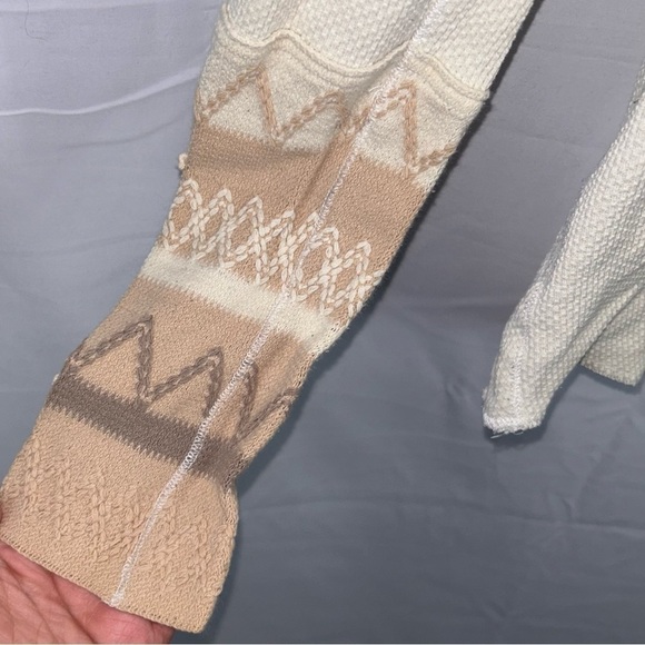 Free People Sweater Kyoto Cuff Thermal Mushroom Waffle Knit Long Sleeve V-Neck - Picture 6 of 12